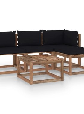 VidaXL 5-delige Loungeset pallet met kussens geïmpregneerd grenenhout
