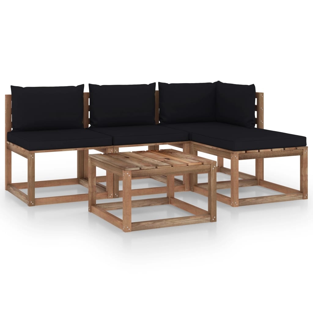 VidaXL 5-delige Loungeset pallet met kussens geïmpregneerd grenenhout