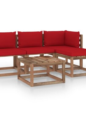 VidaXL 5-delige Loungeset pallet met kussens geïmpregneerd grenenhout