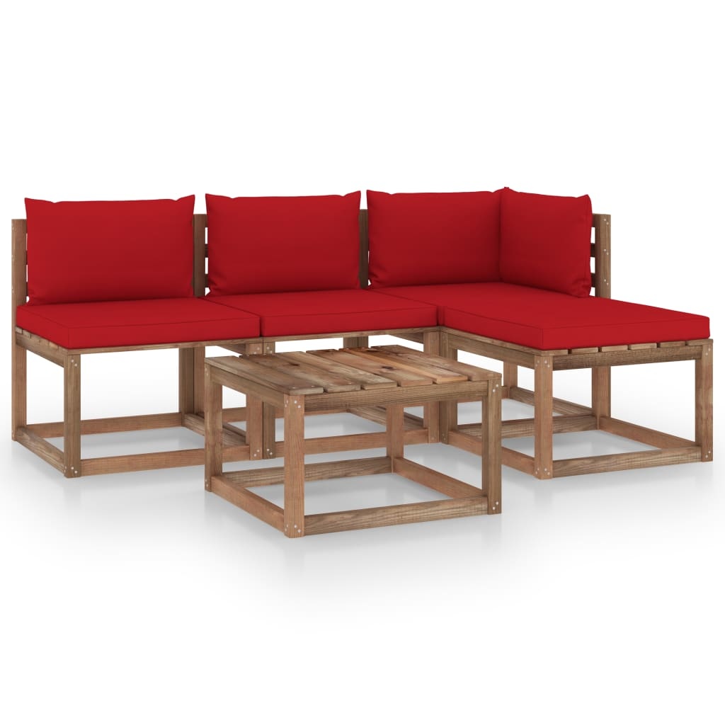 VidaXL 5-delige Loungeset pallet met kussens geïmpregneerd grenenhout