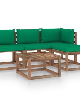 VidaXL 5-delige Loungeset pallet met kussens geïmpregneerd grenenhout