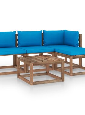 VidaXL 5-delige Loungeset pallet met kussens geïmpregneerd grenenhout