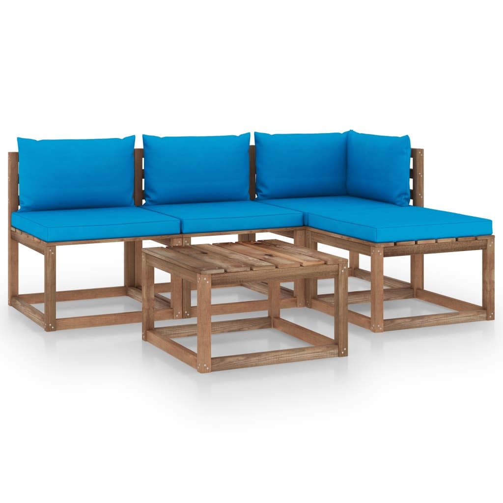 VidaXL 5-delige Loungeset pallet met kussens geïmpregneerd grenenhout
