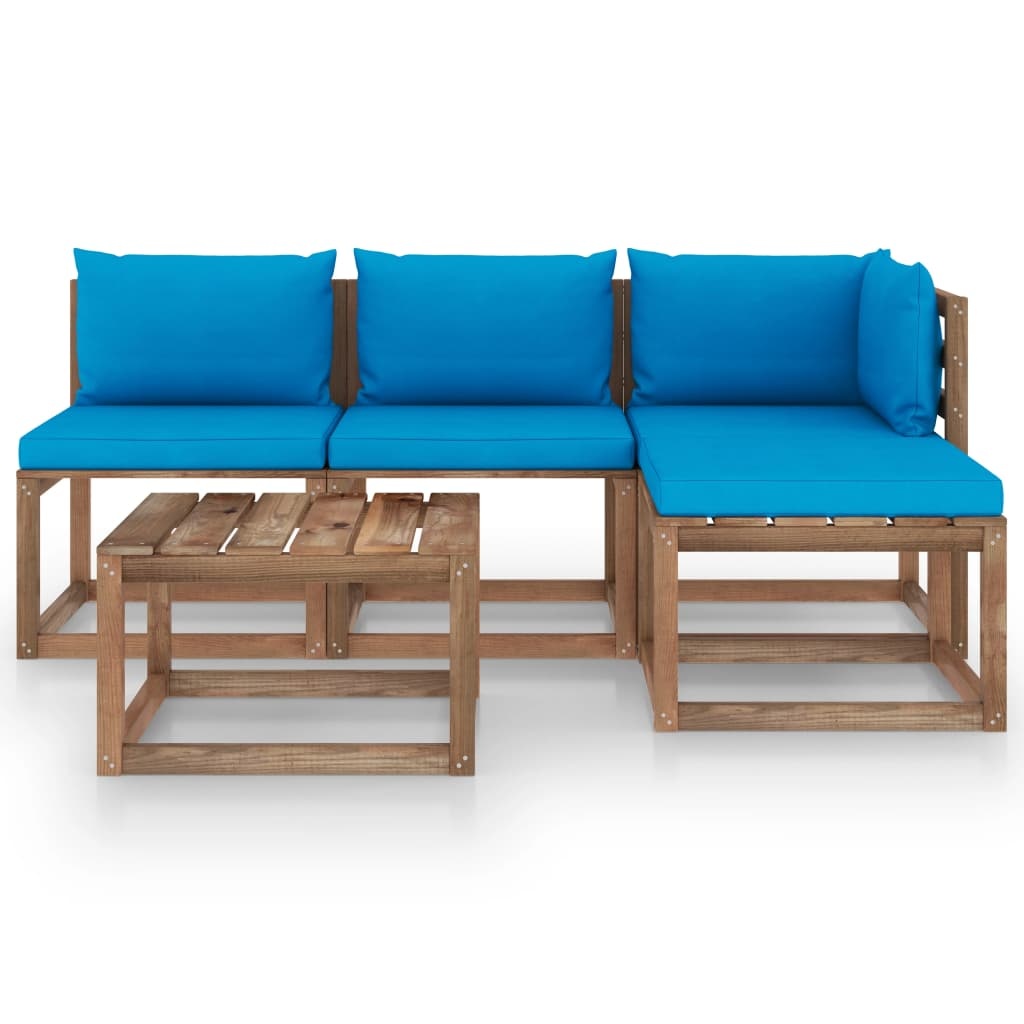 VidaXL 5-delige Loungeset pallet met kussens geïmpregneerd grenenhout