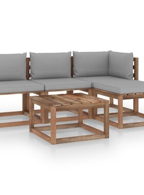 VidaXL 5-delige Loungeset pallet met kussens geïmpregneerd grenenhout