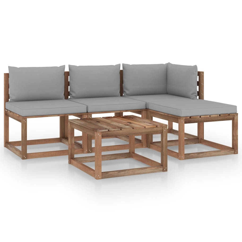VidaXL 5-delige Loungeset pallet met kussens geïmpregneerd grenenhout