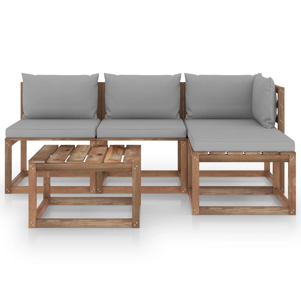 VidaXL 5-delige Loungeset pallet met kussens geïmpregneerd grenenhout