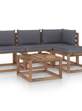 VidaXL 5-delige Loungeset pallet met kussens geïmpregneerd grenenhout