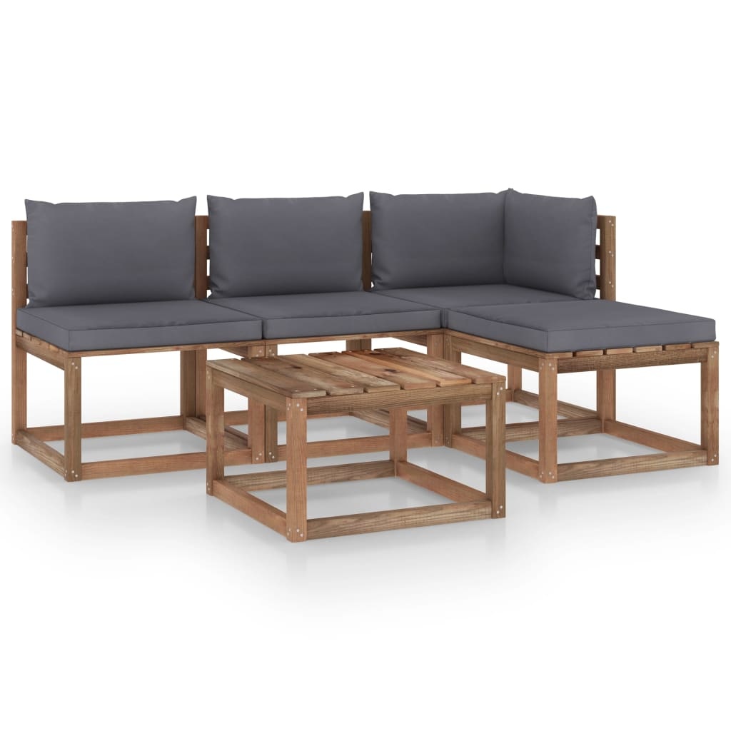 VidaXL 5-delige Loungeset pallet met kussens geïmpregneerd grenenhout