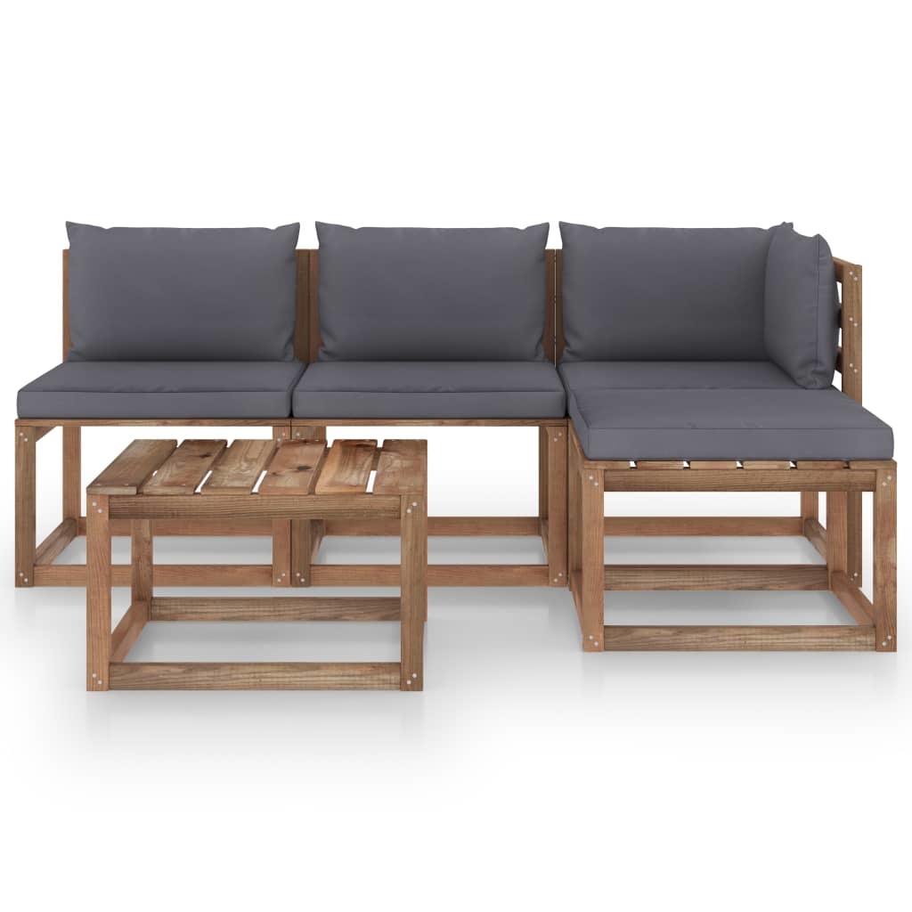 VidaXL 5-delige Loungeset pallet met kussens geïmpregneerd grenenhout