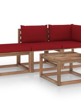 VidaXL 4-delige Loungeset pallet met kussens geïmpregneerd grenenhout
