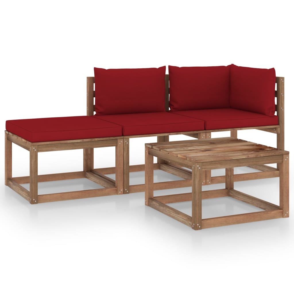 VidaXL 4-delige Loungeset pallet met kussens geïmpregneerd grenenhout