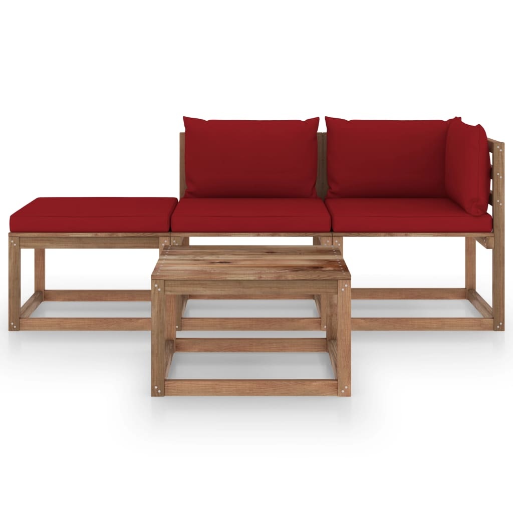 VidaXL 4-delige Loungeset pallet met kussens geïmpregneerd grenenhout