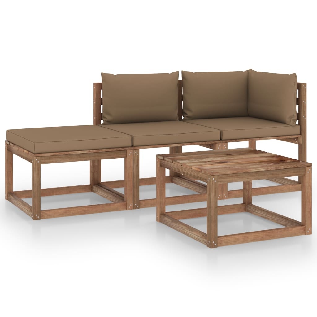 VidaXL 4-delige Loungeset pallet met kussens geïmpregneerd grenenhout