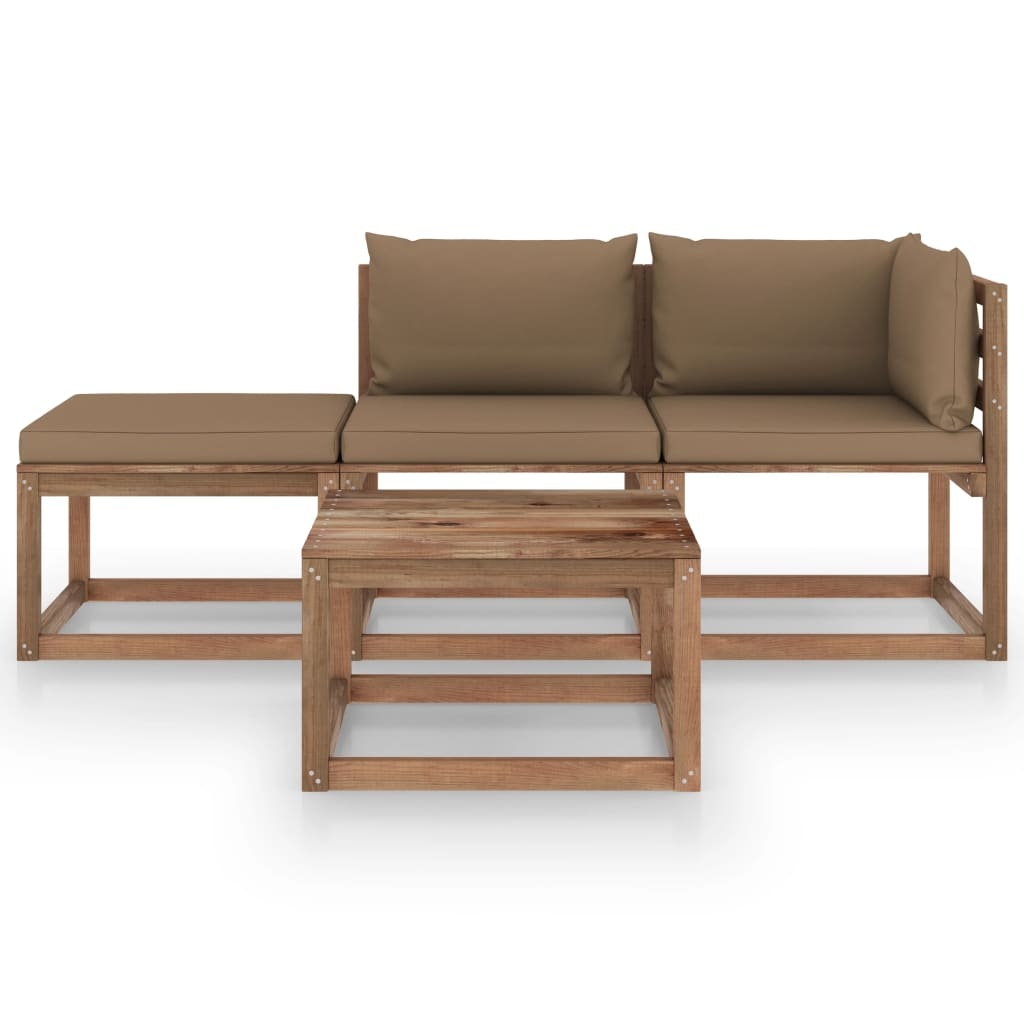 VidaXL 4-delige Loungeset pallet met kussens geïmpregneerd grenenhout