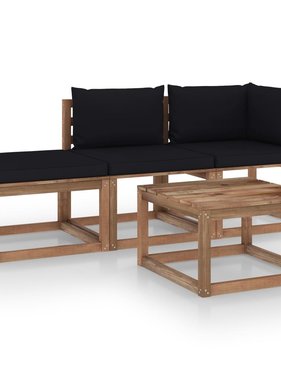 VidaXL 4-delige Loungeset pallet met kussens geïmpregneerd grenenhout