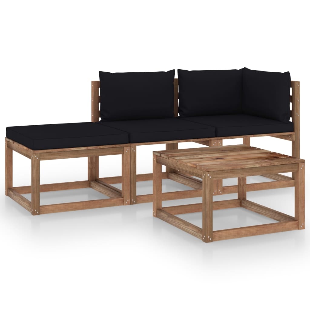 VidaXL 4-delige Loungeset pallet met kussens geïmpregneerd grenenhout
