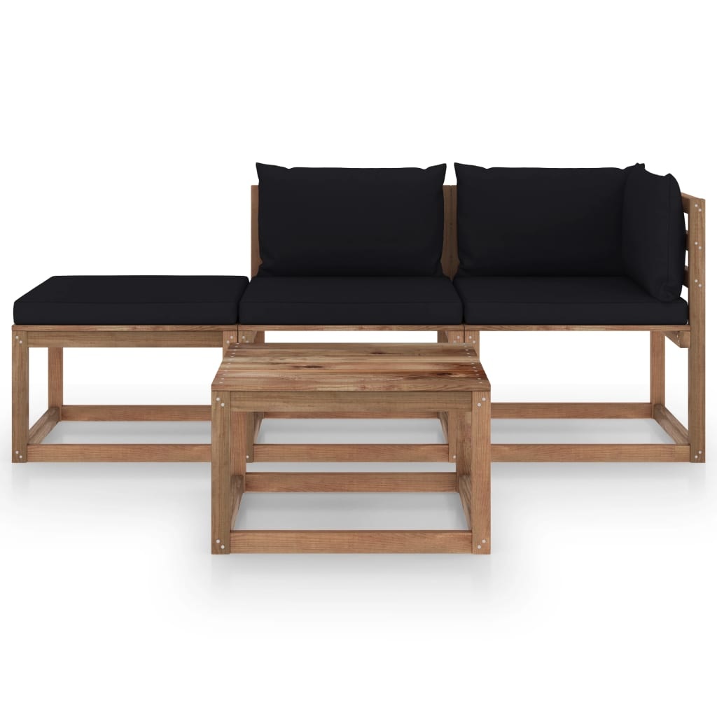 VidaXL 4-delige Loungeset pallet met kussens geïmpregneerd grenenhout