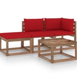 VidaXL 4-delige Loungeset pallet met kussens geïmpregneerd grenenhout