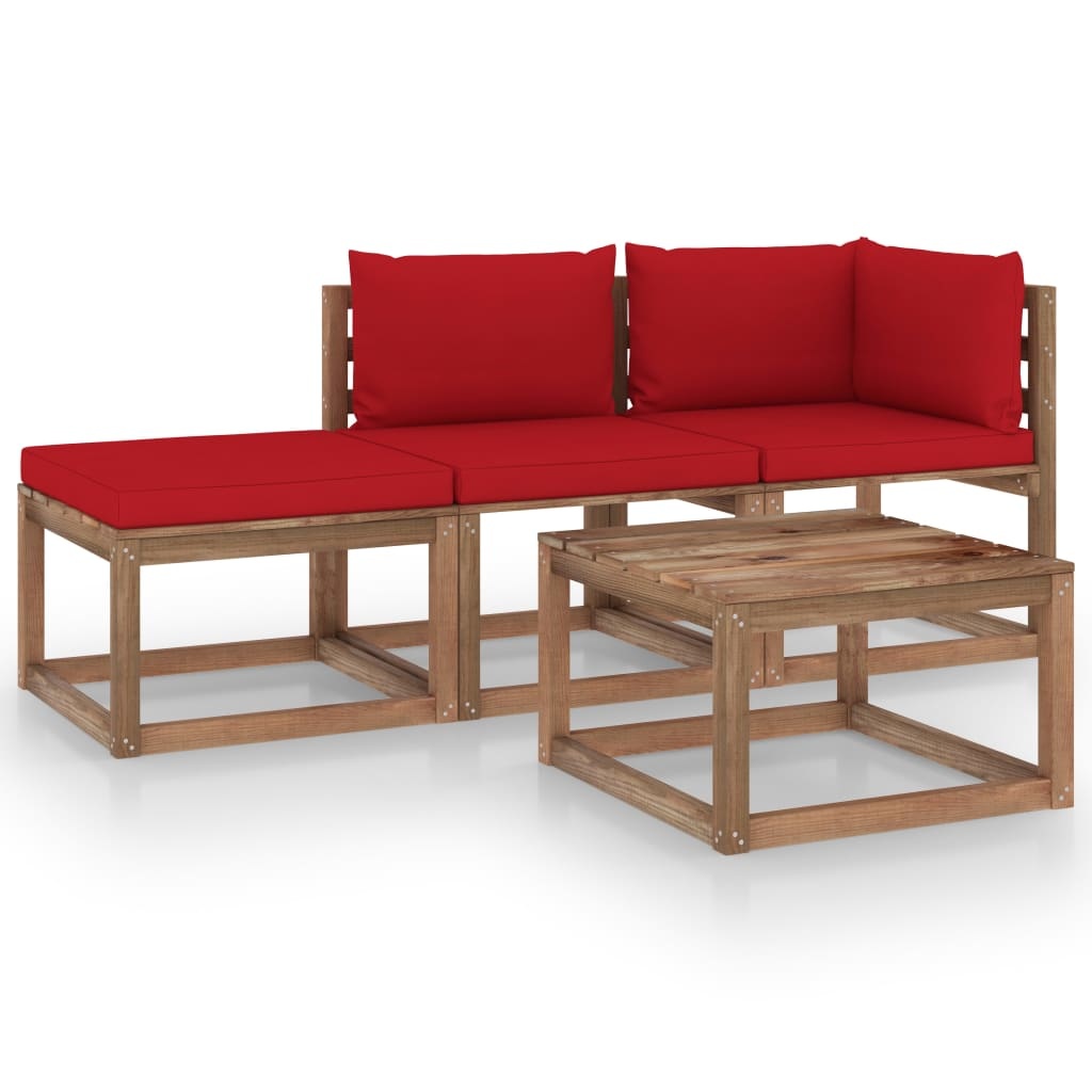 VidaXL 4-delige Loungeset pallet met kussens geïmpregneerd grenenhout