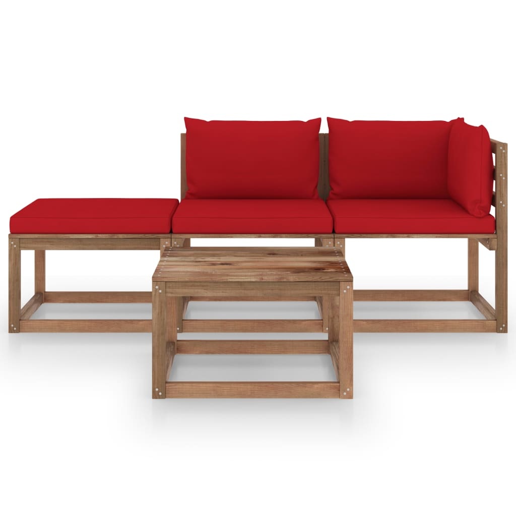 VidaXL 4-delige Loungeset pallet met kussens geïmpregneerd grenenhout