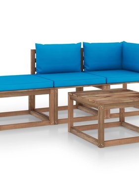 VidaXL 4-delige Loungeset pallet met kussens geïmpregneerd grenenhout