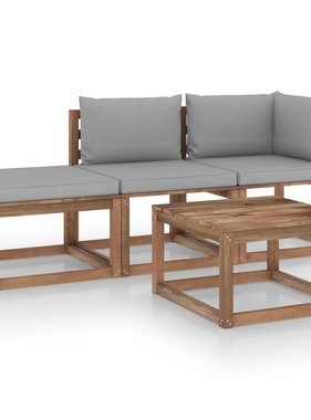 VidaXL 4-delige Loungeset pallet met kussens geïmpregneerd grenenhout