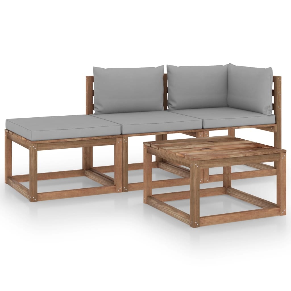 VidaXL 4-delige Loungeset pallet met kussens geïmpregneerd grenenhout