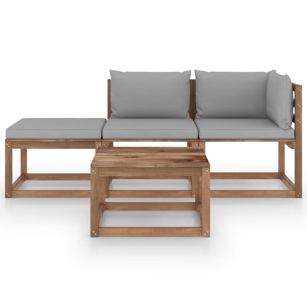 VidaXL 4-delige Loungeset pallet met kussens geïmpregneerd grenenhout