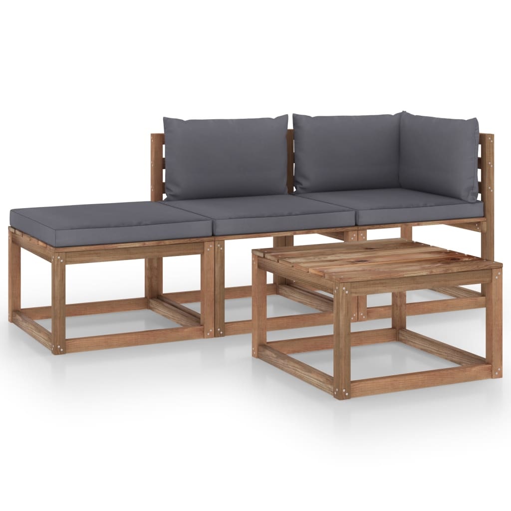VidaXL 4-delige Loungeset pallet met kussens geïmpregneerd grenenhout