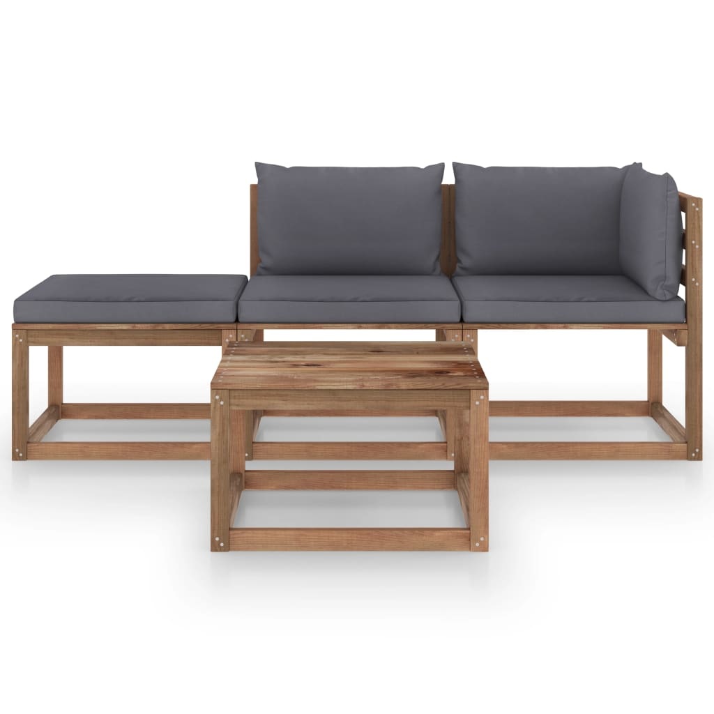 VidaXL 4-delige Loungeset pallet met kussens geïmpregneerd grenenhout
