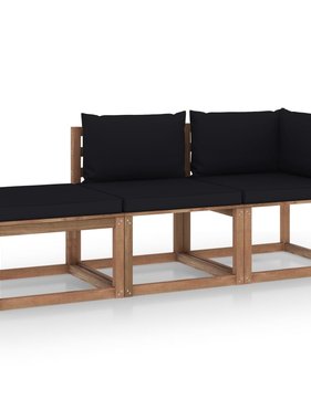 vidaXL 3-delige Loungeset pallet met kussens geïmpregneerd grenenhout