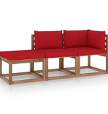 VidaXL 3-delige Loungeset pallet met kussens geïmpregneerd grenenhout