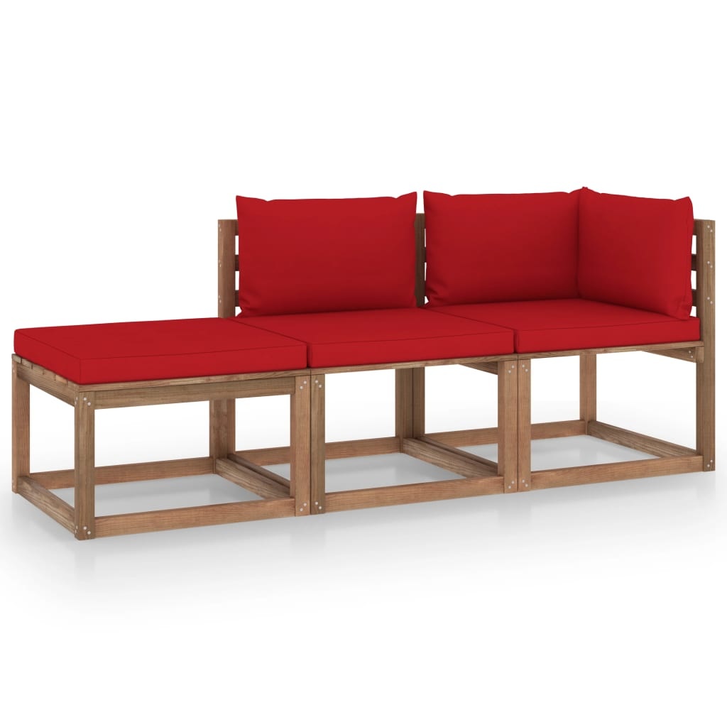 VidaXL 3-delige Loungeset pallet met kussens geïmpregneerd grenenhout