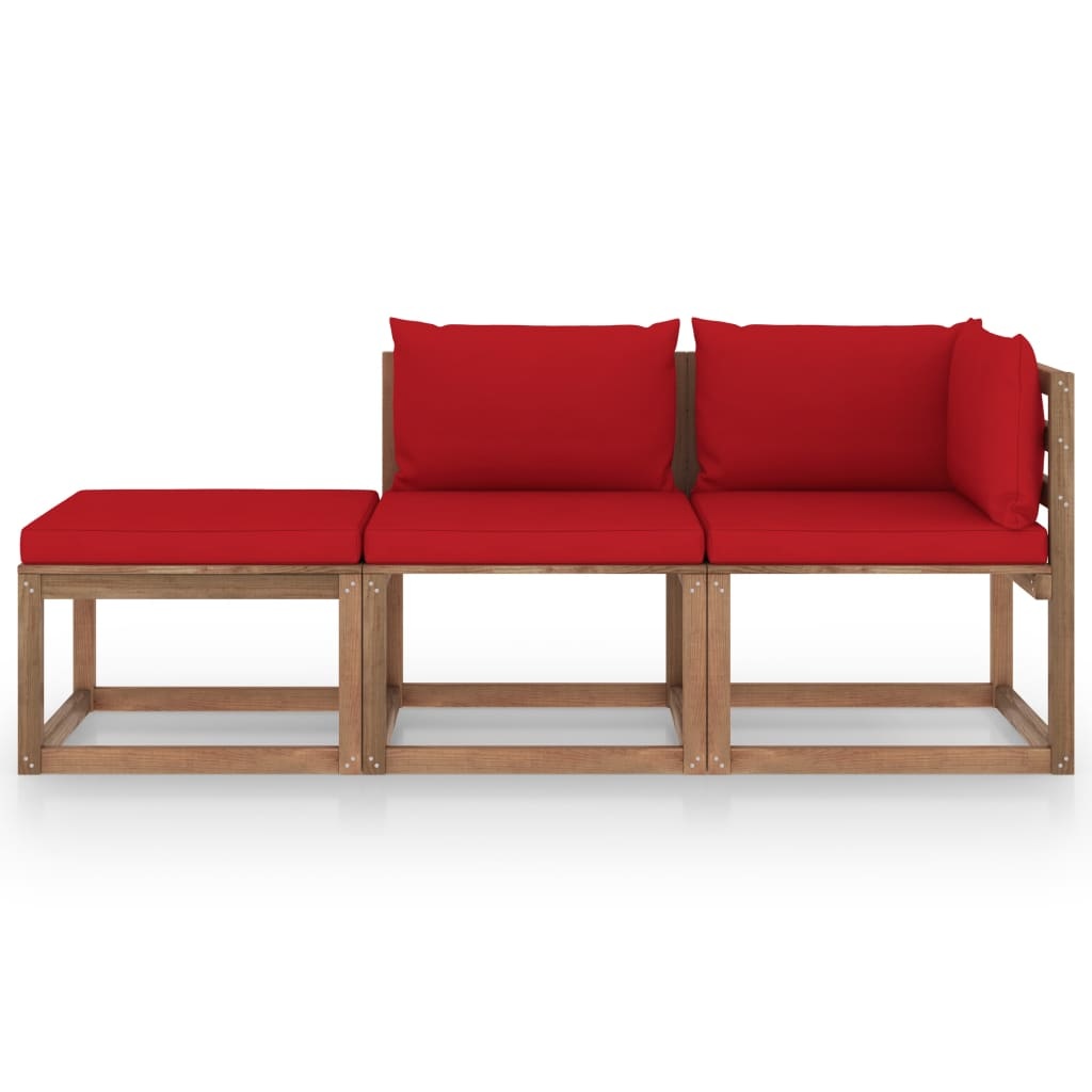 VidaXL 3-delige Loungeset pallet met kussens geïmpregneerd grenenhout