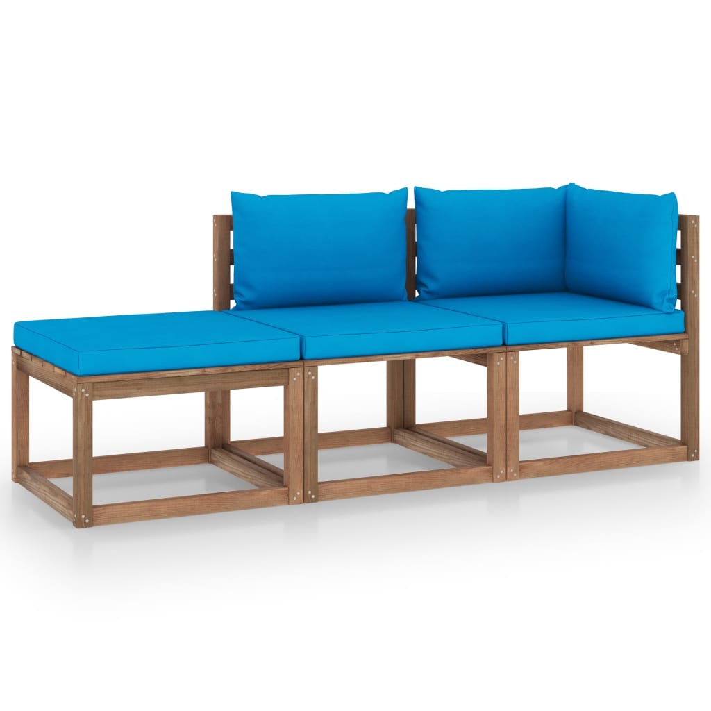 VidaXL 3-delige Loungeset pallet met kussens geïmpregneerd grenenhout