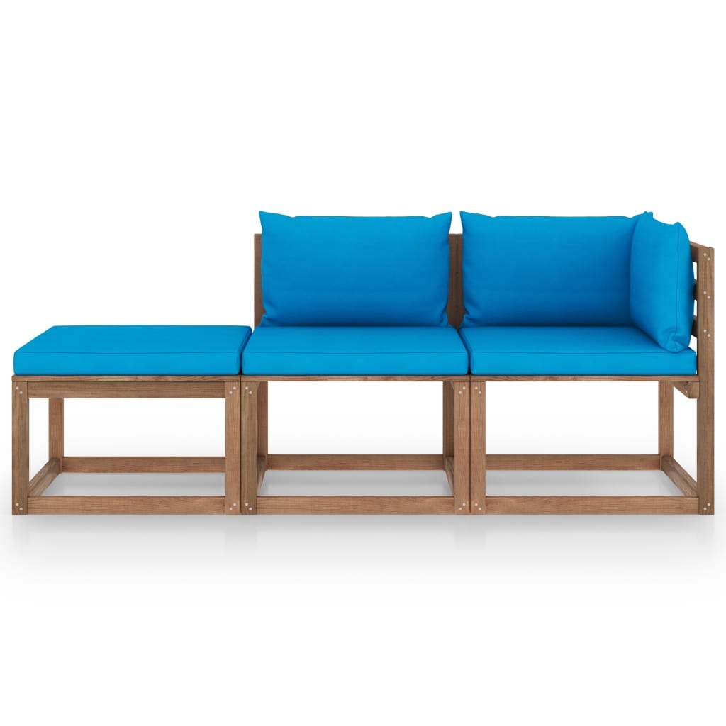 VidaXL 3-delige Loungeset pallet met kussens geïmpregneerd grenenhout