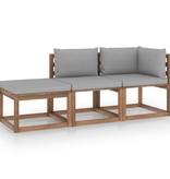 vidaXL 3-delige Loungeset pallet met kussens geïmpregneerd grenenhout