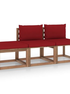 VidaXL 3-delige Loungeset pallet met kussens geïmpregneerd grenenhout