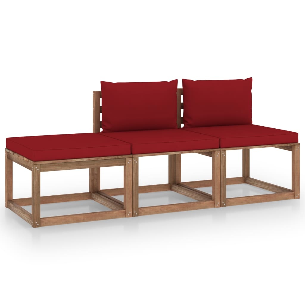 VidaXL 3-delige Loungeset pallet met kussens geïmpregneerd grenenhout