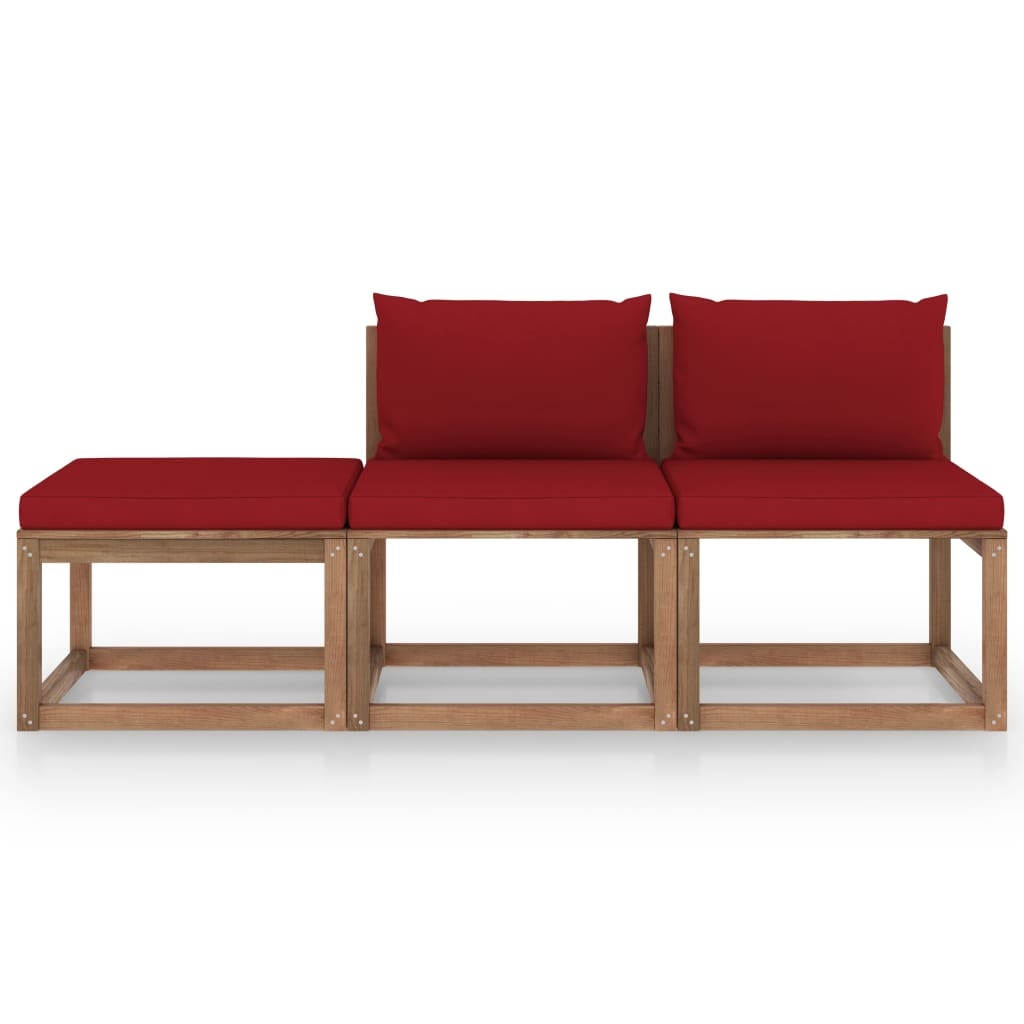 VidaXL 3-delige Loungeset pallet met kussens geïmpregneerd grenenhout