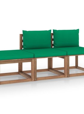 VidaXL 3-delige Loungeset pallet met kussens geïmpregneerd grenenhout