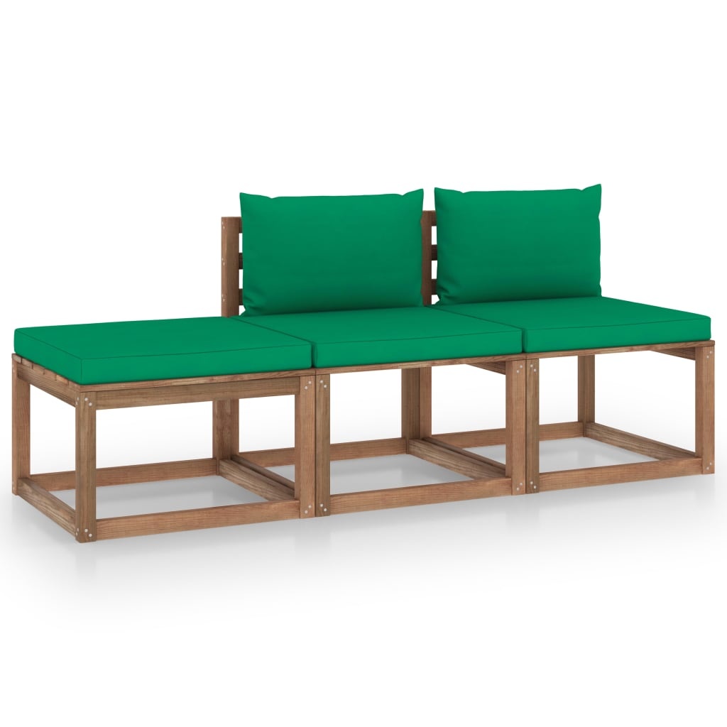 VidaXL 3-delige Loungeset pallet met kussens geïmpregneerd grenenhout