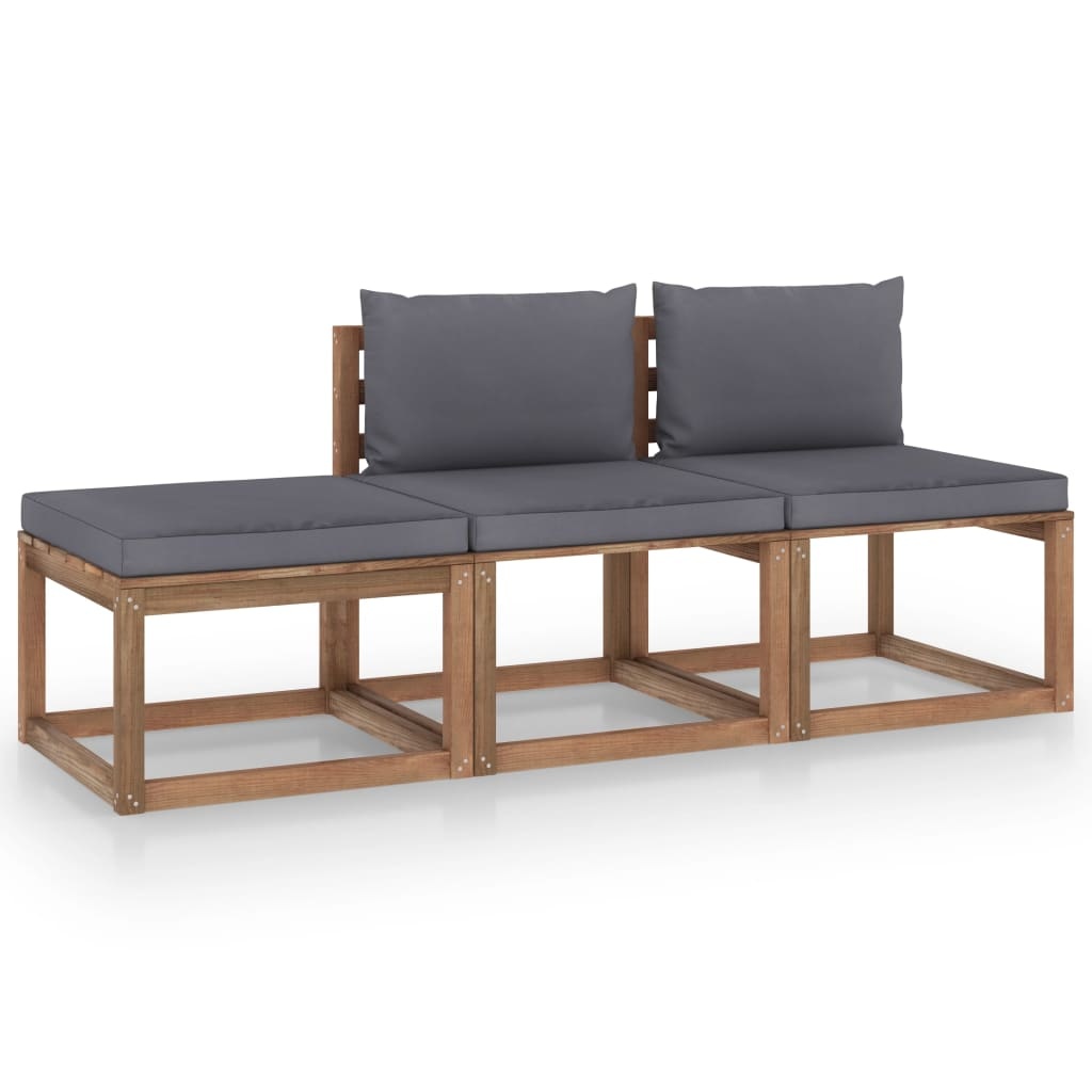 VidaXL 3-delige Loungeset pallet met kussens geïmpregneerd grenenhout