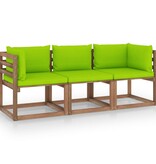 VidaXL Tuinbank 3-zits pallet met heldergroene kussens grenenhout