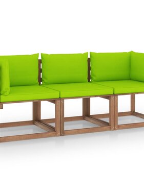 VidaXL Tuinbank 3-zits pallet met heldergroene kussens grenenhout