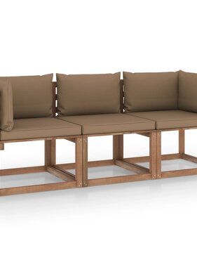 VidaXL Tuinbank 3-zits pallet met taupe kussens grenenhout