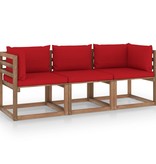 VidaXL Tuinbank 3-zits pallet met rode kussens grenenhout
