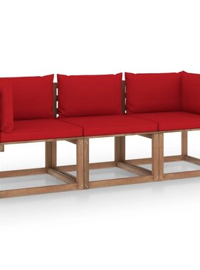 VidaXL Tuinbank 3-zits pallet met rode kussens grenenhout