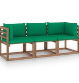 VidaXL Tuinbank 3-zits pallet met groene kussens grenenhout